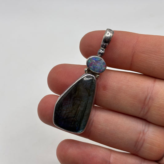 Silver Labradorite & Opal Pendant