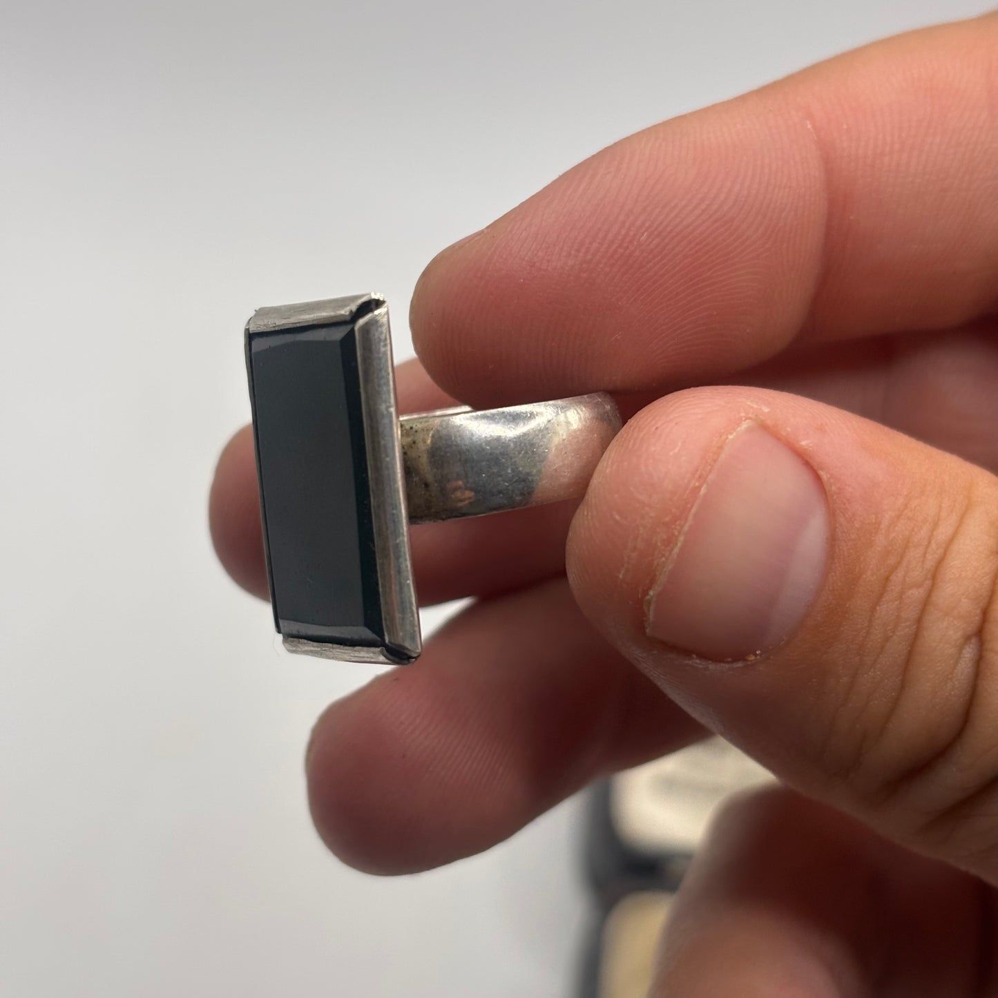 Silver Large Agate Ring (O)