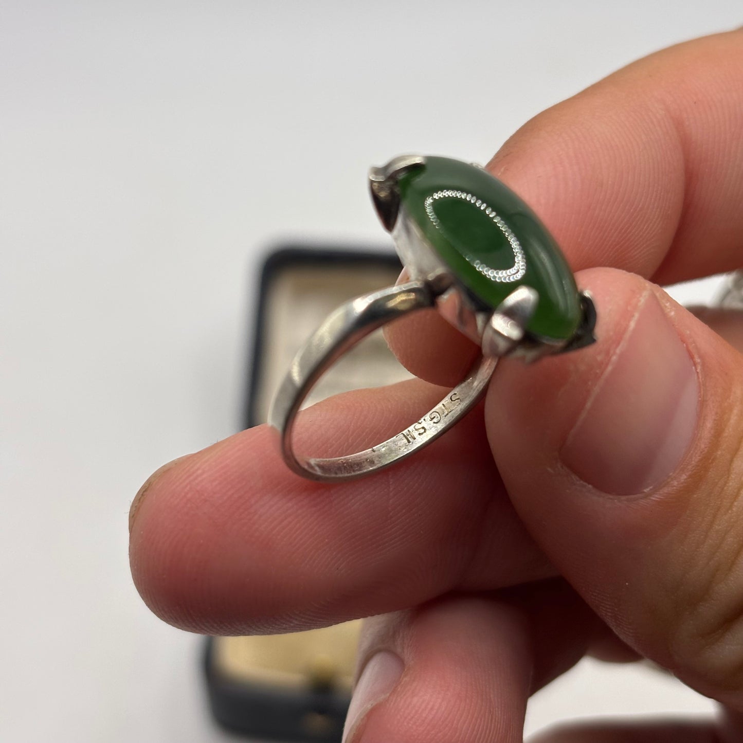 Silver Jade Mid Century Ring (N)