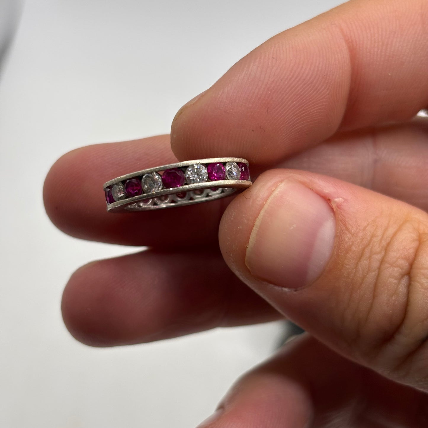 Silver Pink & White CZ Eternity Ring (K)