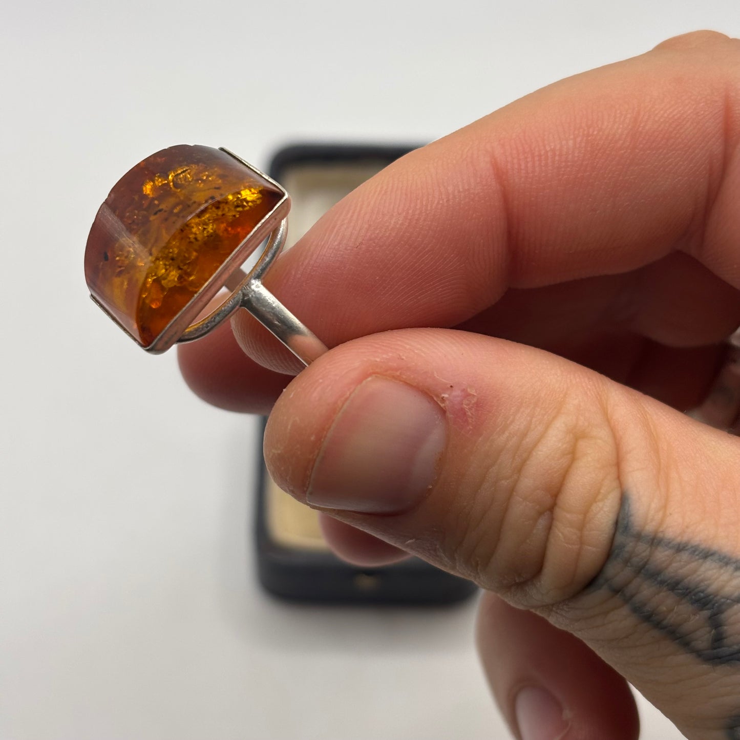 Silver Amber Ring