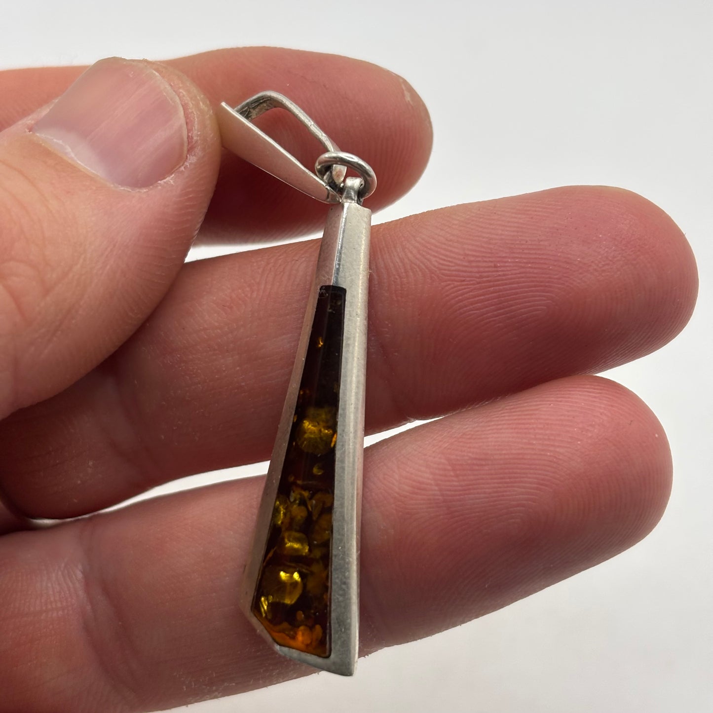 Silver Amber Inlayed Pendant