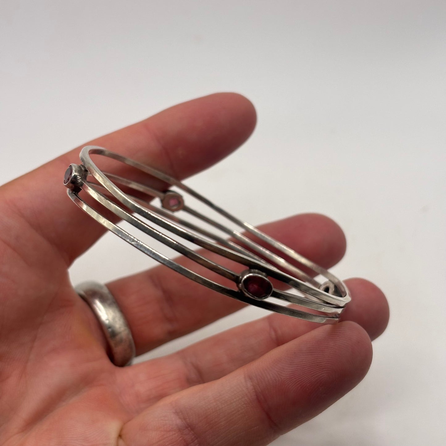 Silver Garnet Bangle (65mm)