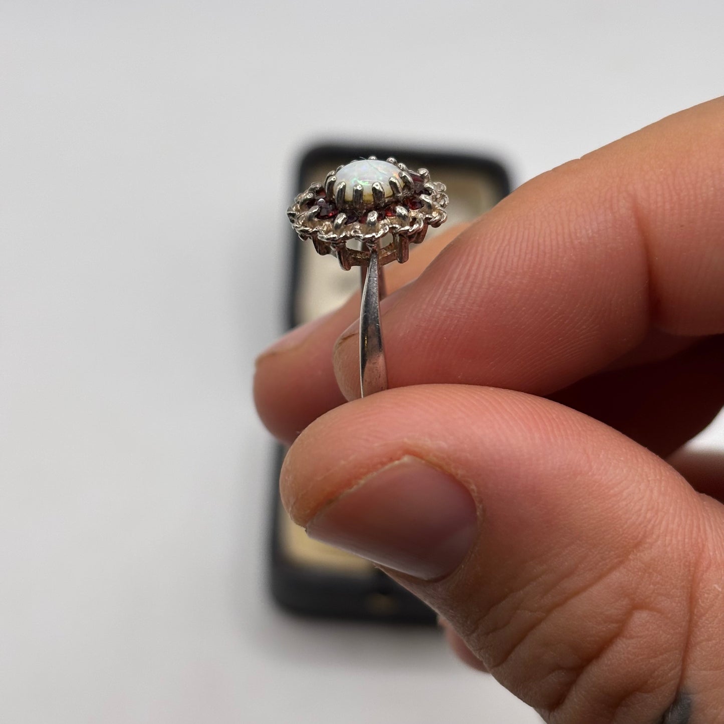 Silver Opal & Garnet Ring