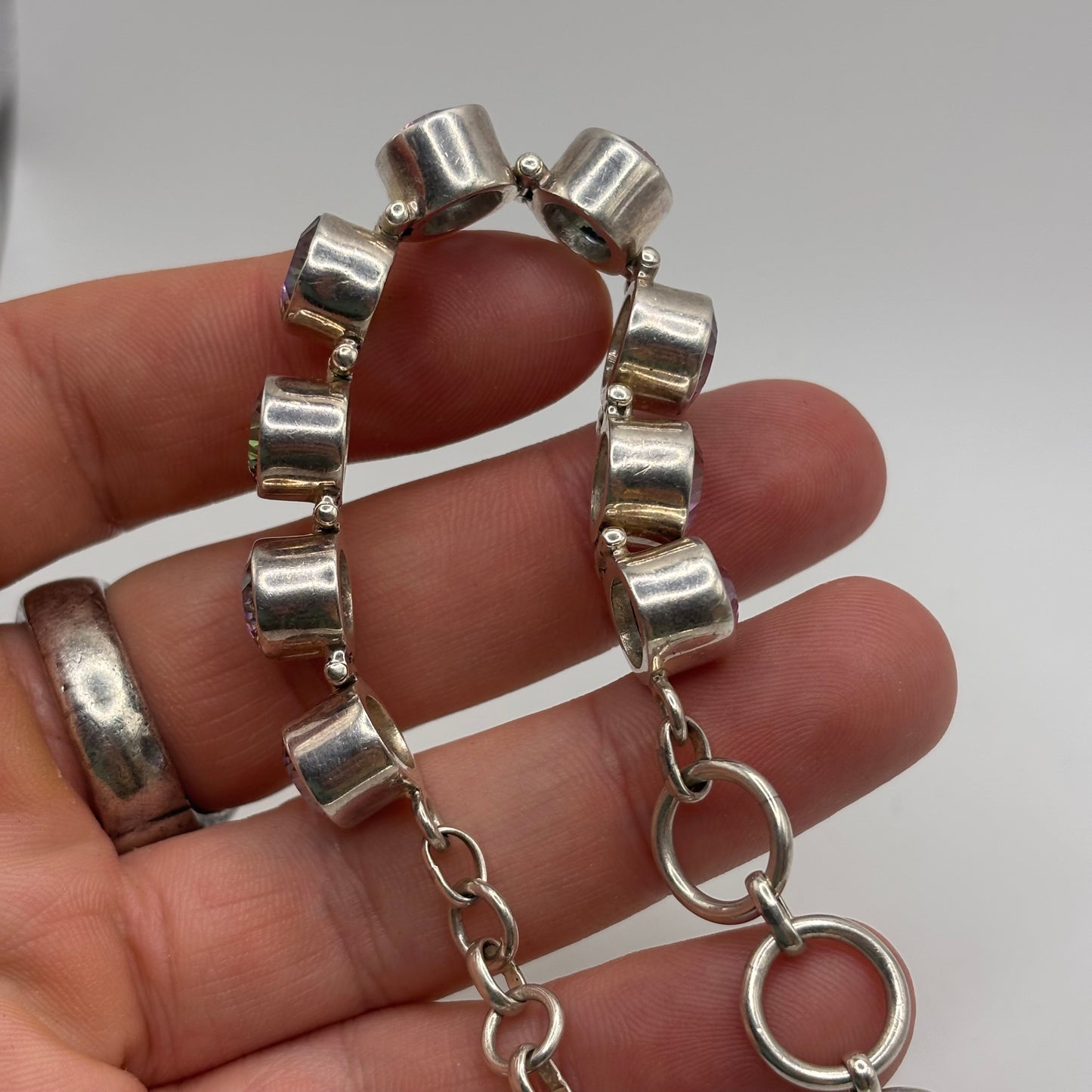Silver 6”-8” Mystic Topaz Bracelet