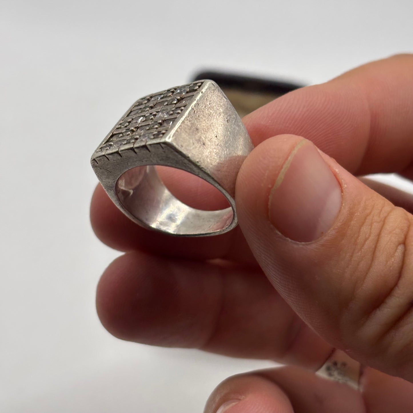 Silver Heavy CZ Signet Ring (P)