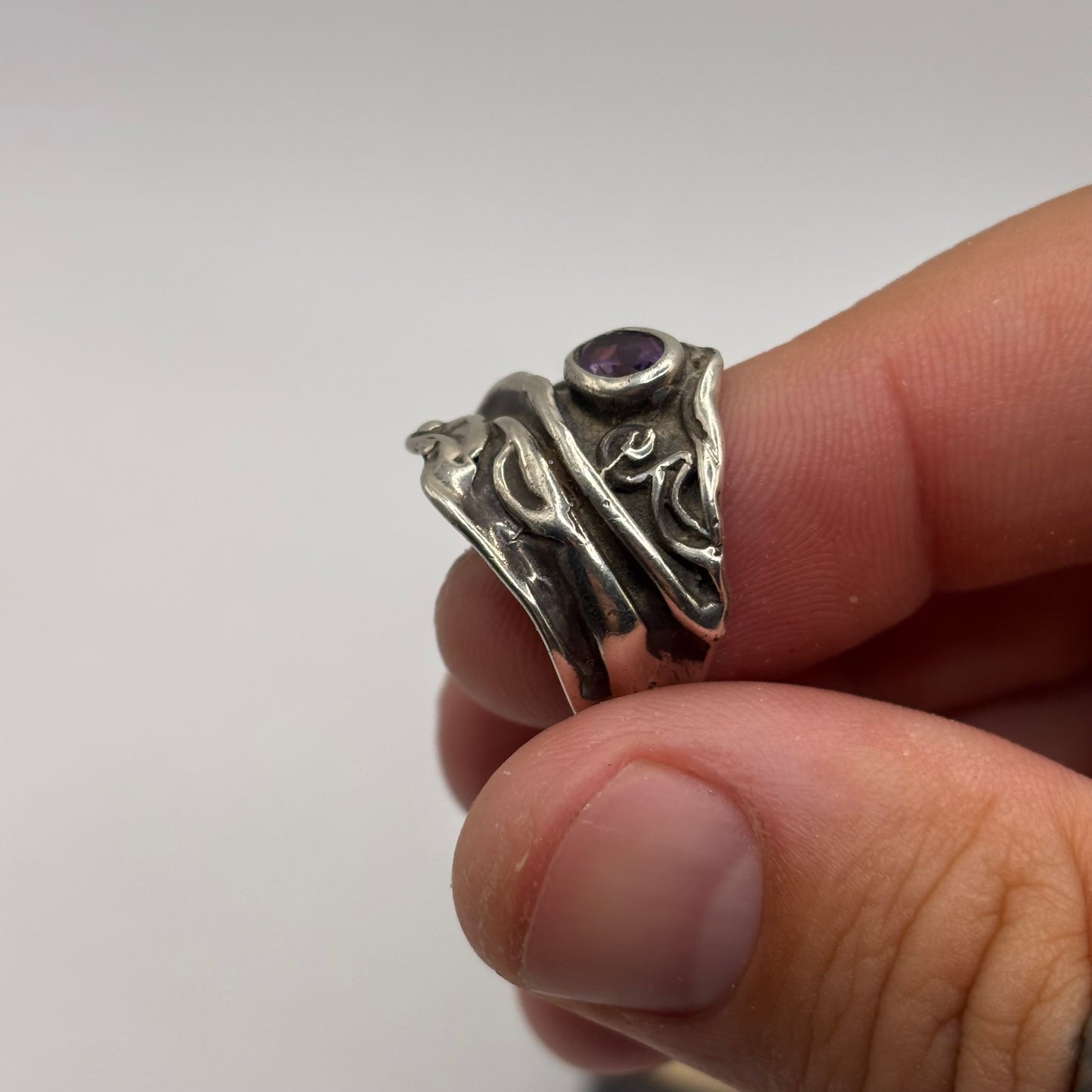 Silver Abstract Amethyst Ring (O)