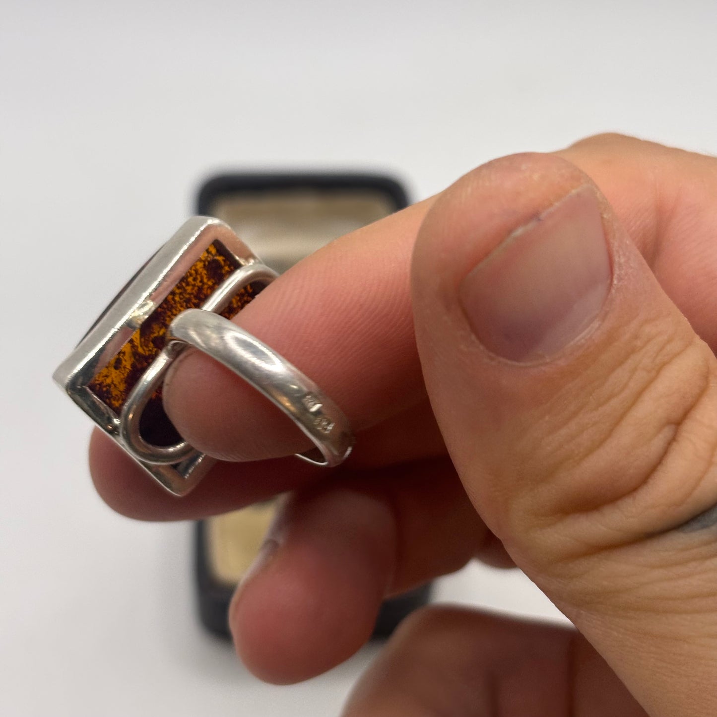Silver Chunky Amber Ring