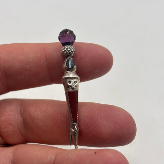 Silver Victorian Scottish Agate & Amethyst Brooch