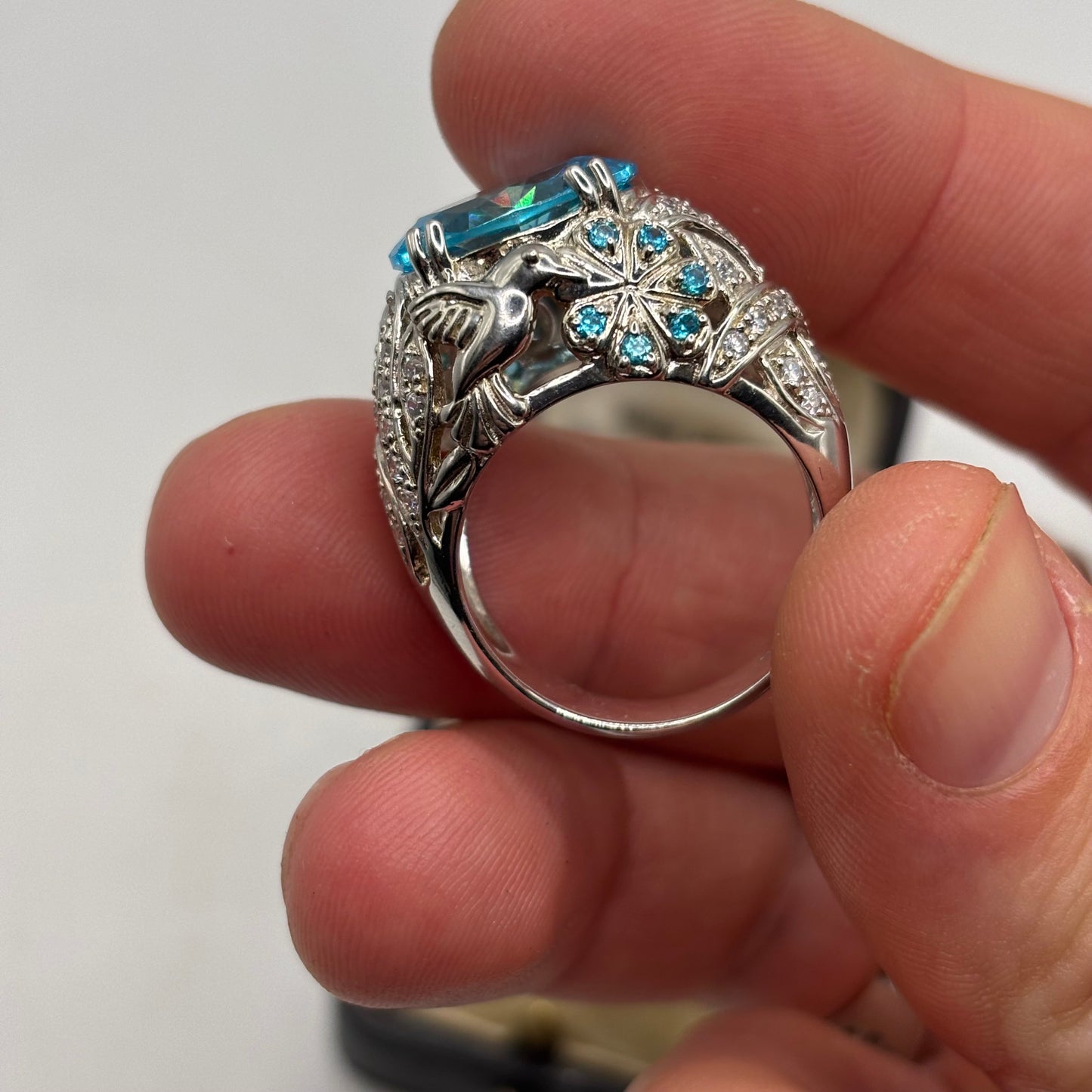 Silver Blue Cocktail CZ Ring (S)