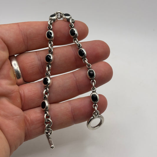 Silver 7.5” Chunky Onyx Bracelet