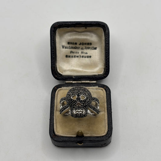 Silver Black CZ Skull Ring