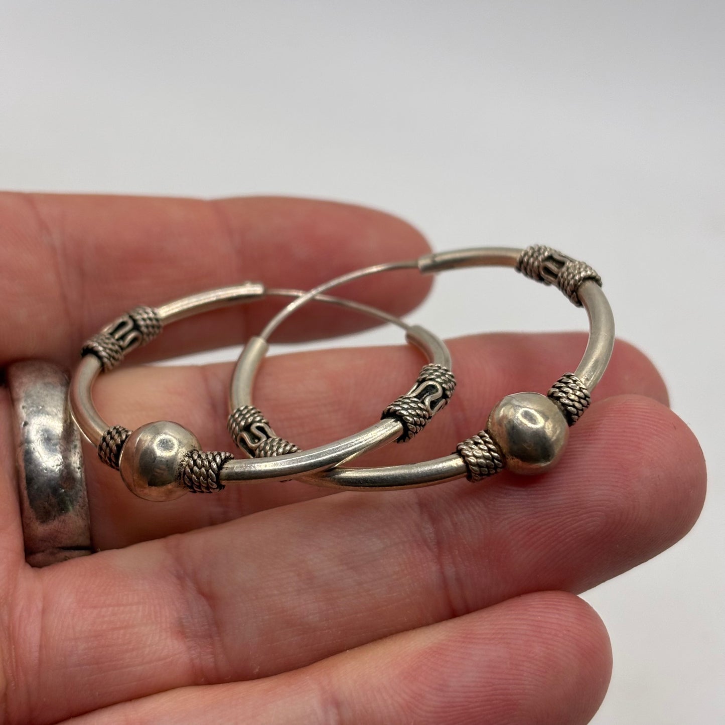Silver Ball Hoop Earrings (45mm)