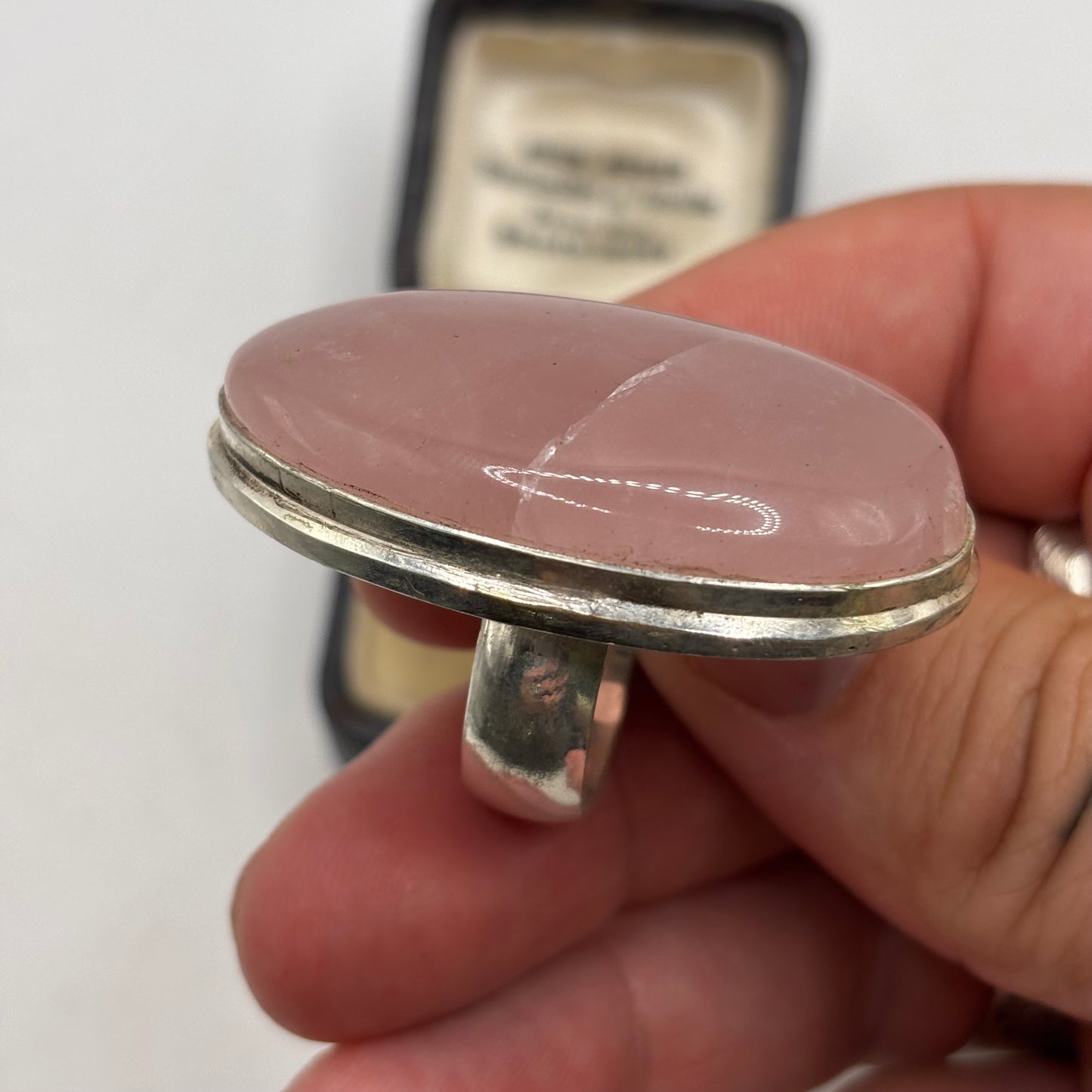 Silver Heavy Rose Quartz Ring (R)