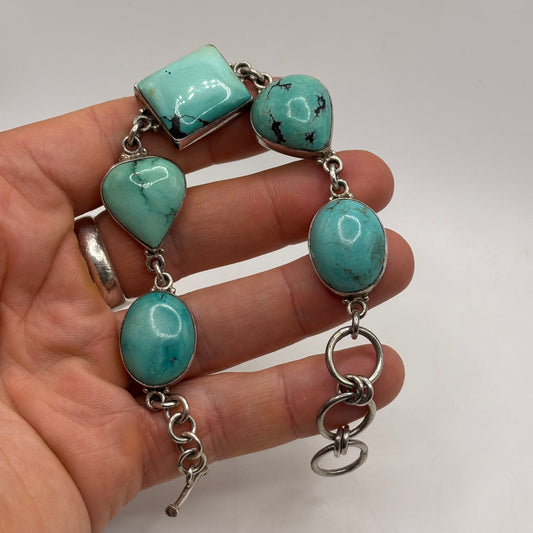 Silver 7.5”-8.5” Turquoise Bracelet