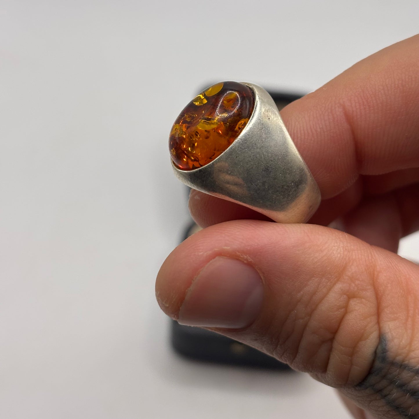 Silver Amber Signet Ring