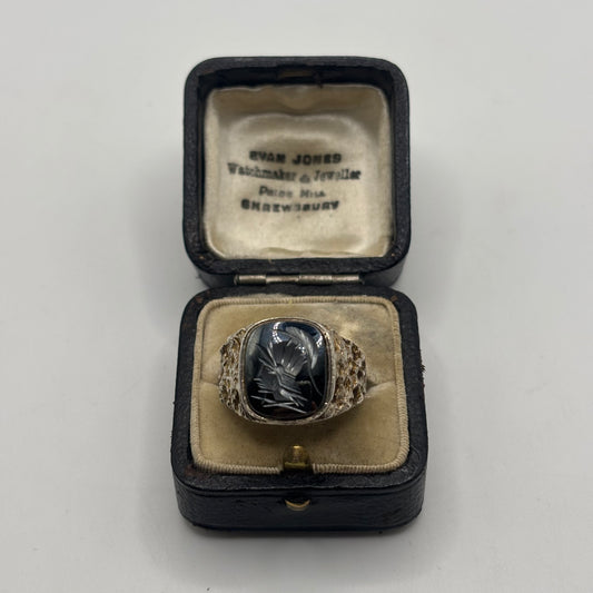 Silver Vintage Hematite Gladiator Ring (Q)