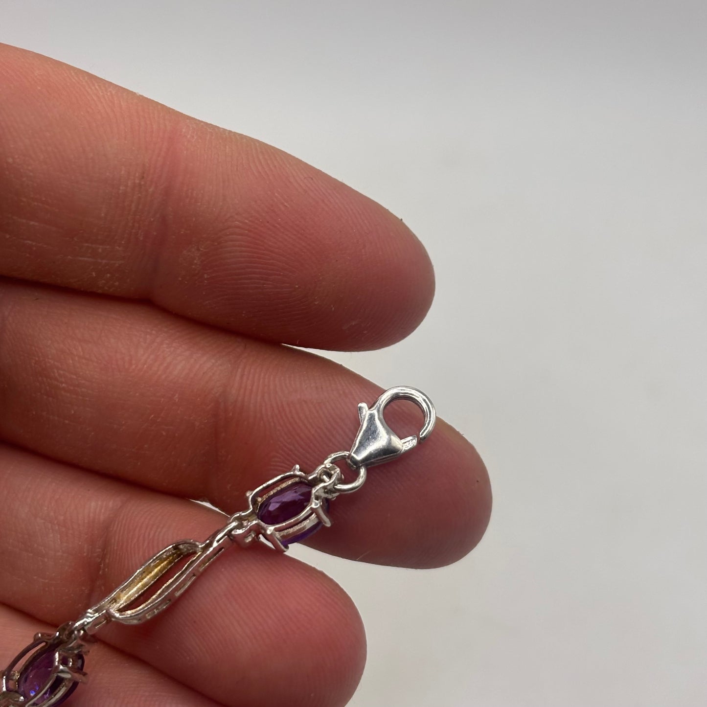 Silver 7.5” Amethyst & Diamond Bracelet