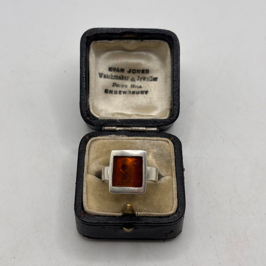 Silver Amber Inlayed Ring (P)