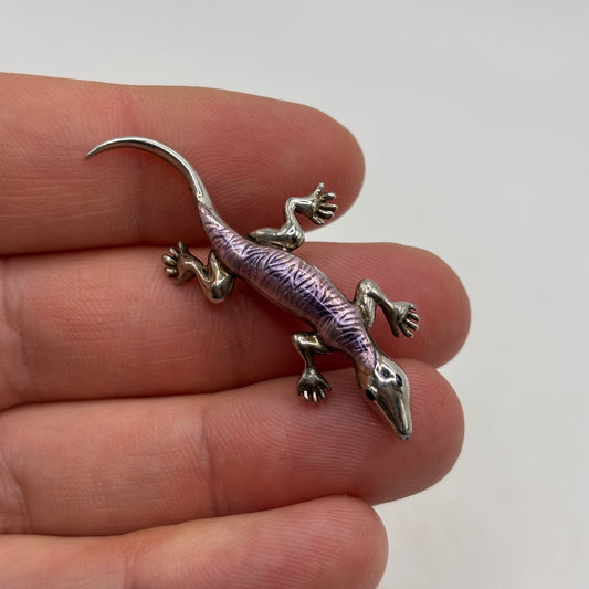 Silver Enamel Lizard Brooch