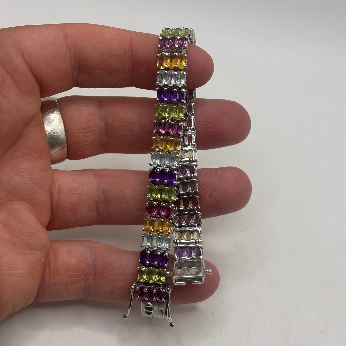 Silver 7” Mixed Gem Tennis Bracelet