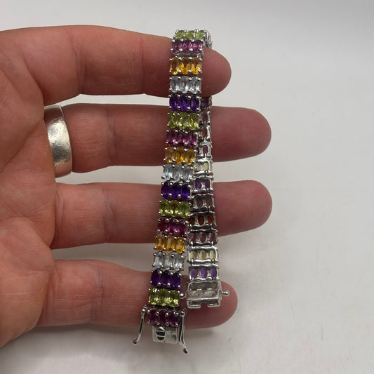 Silver 7” Mixed Gem Tennis Bracelet