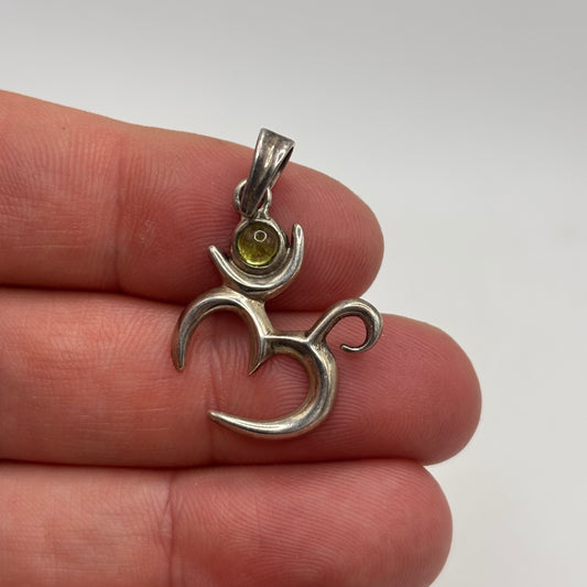 Silver Peridot Om Pendant