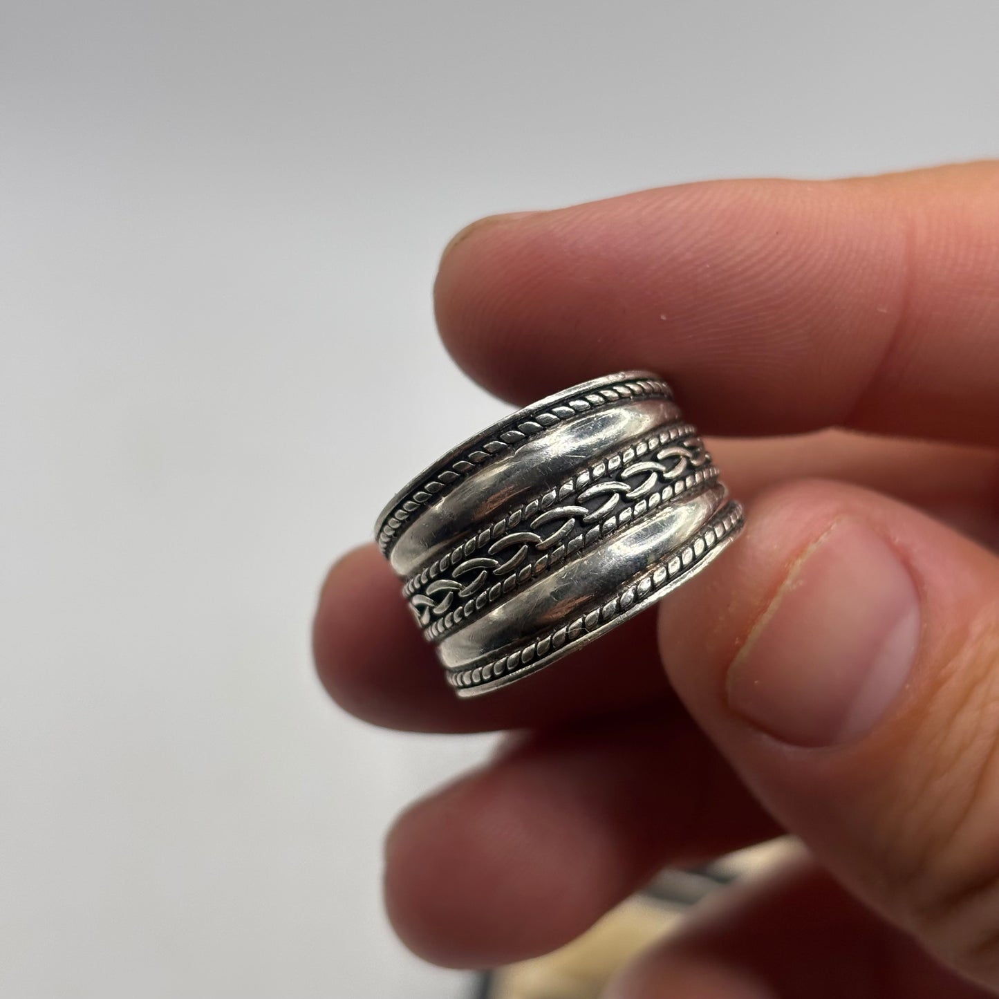 Silver Detailed Band Ring (R)
