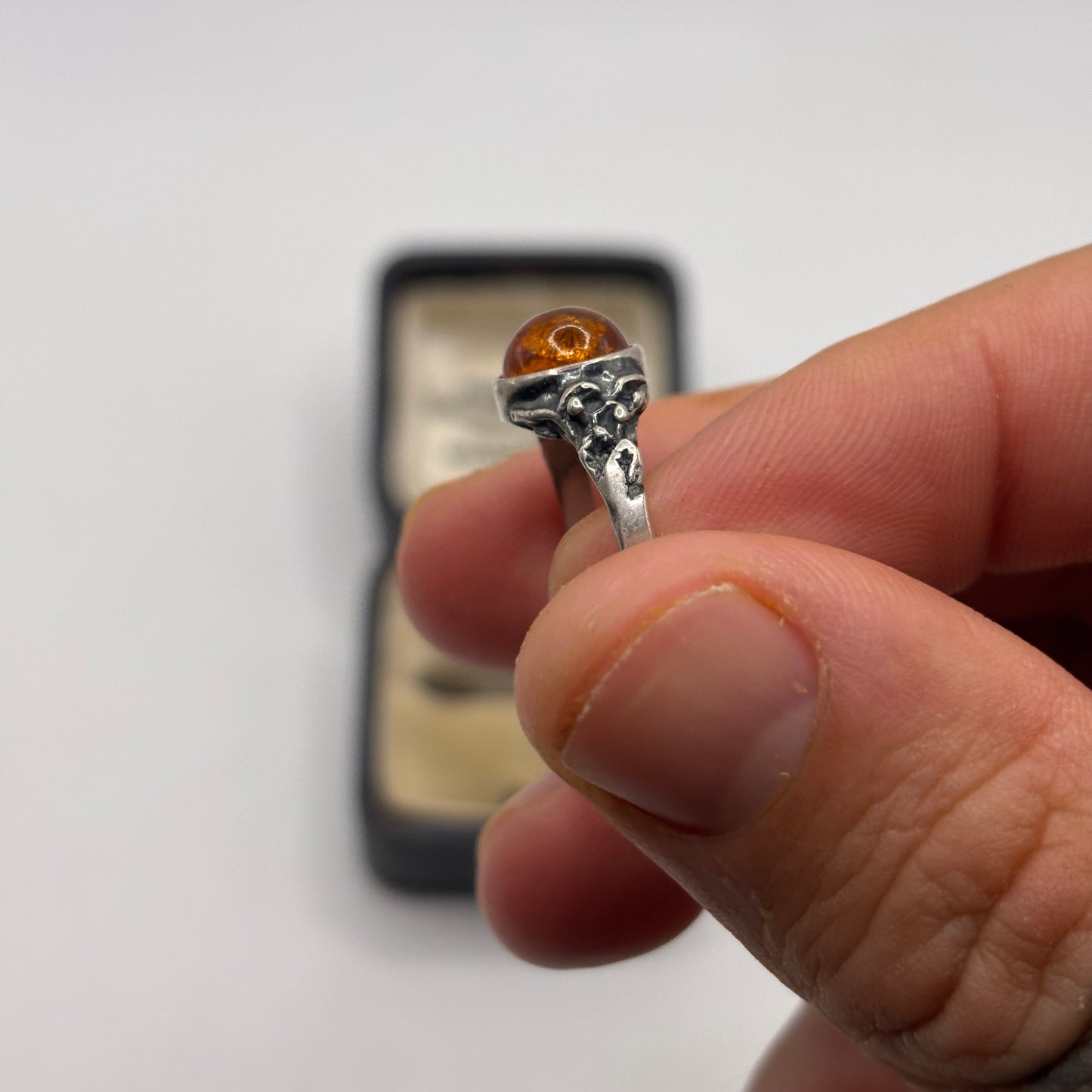 Silver Amber Ring