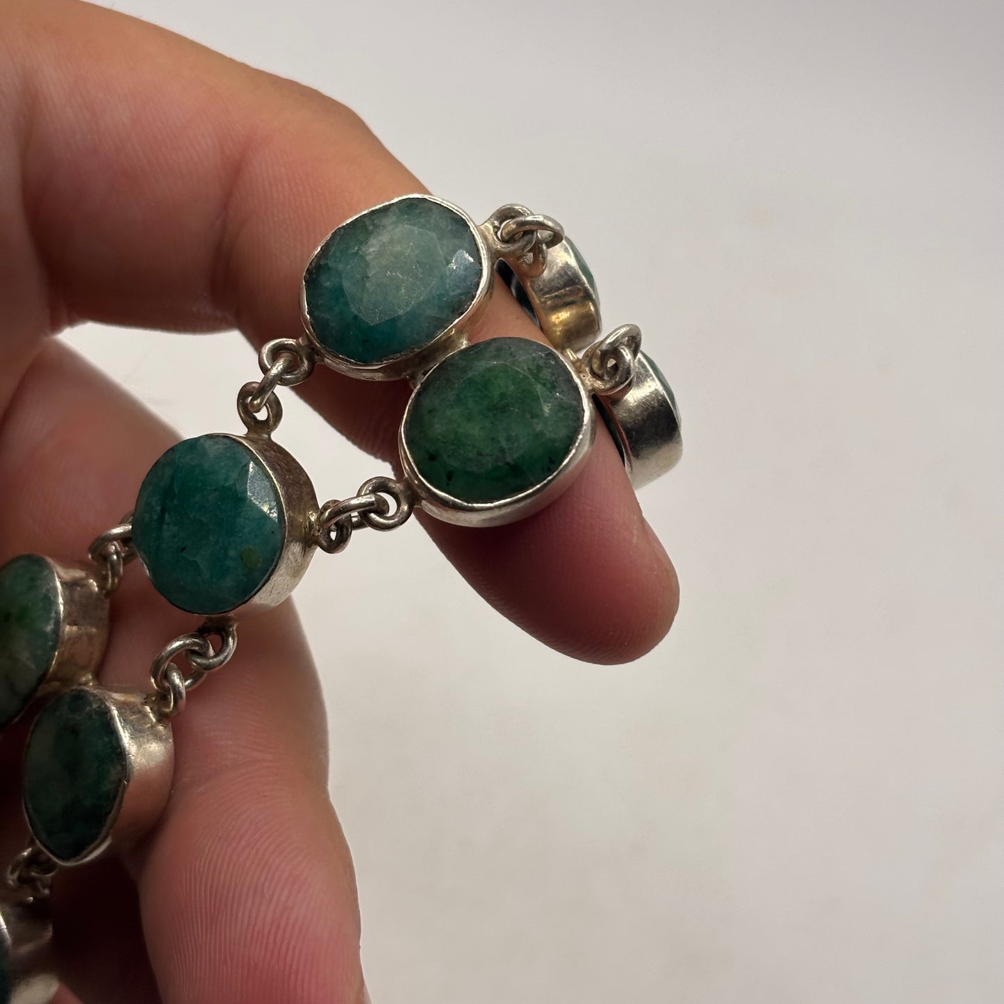 Silver 7.5” Raw Emerald Bracelet