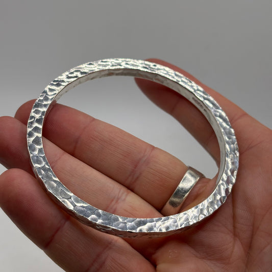 Silver Heavy Hammered Bangle