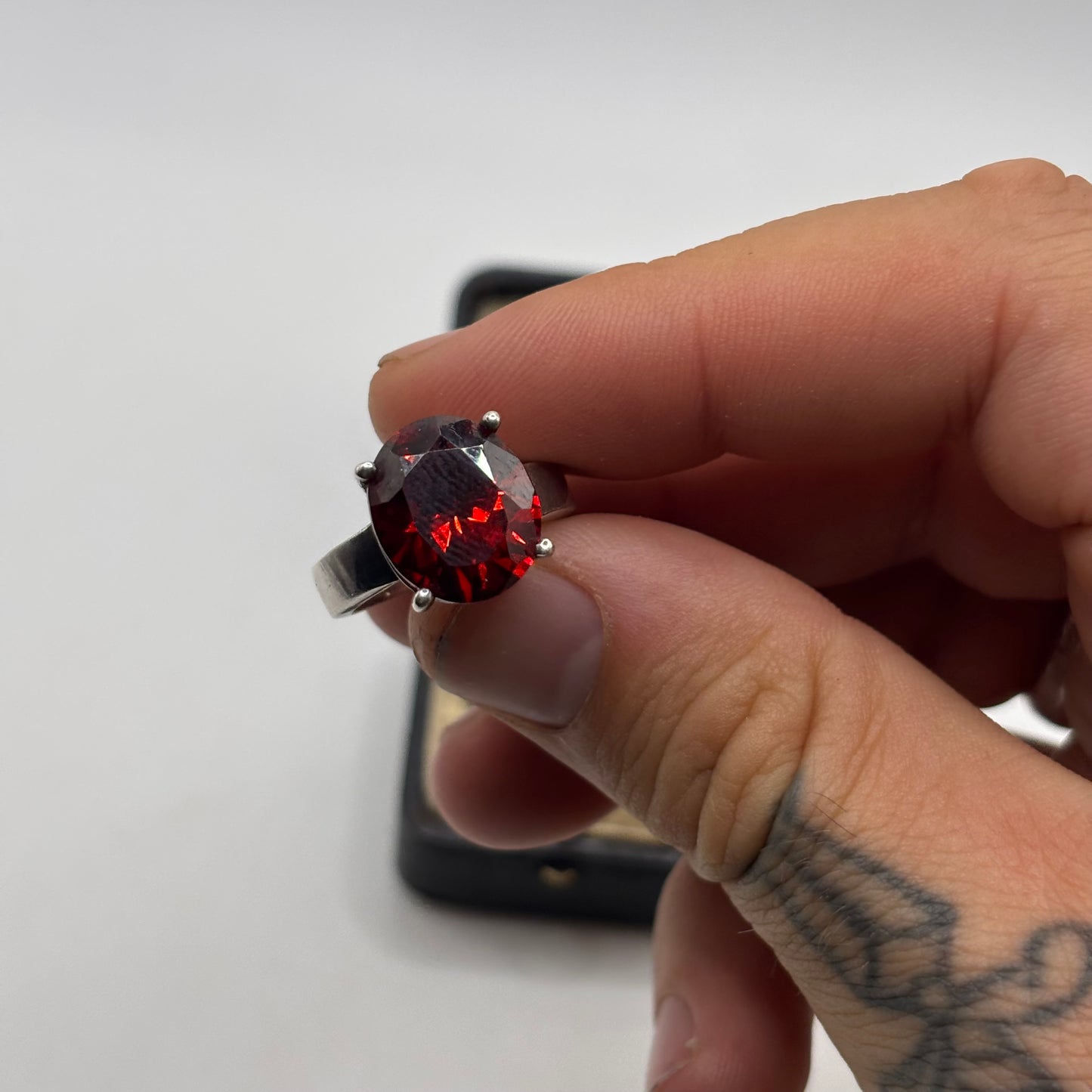 Silver Red Stone Ring