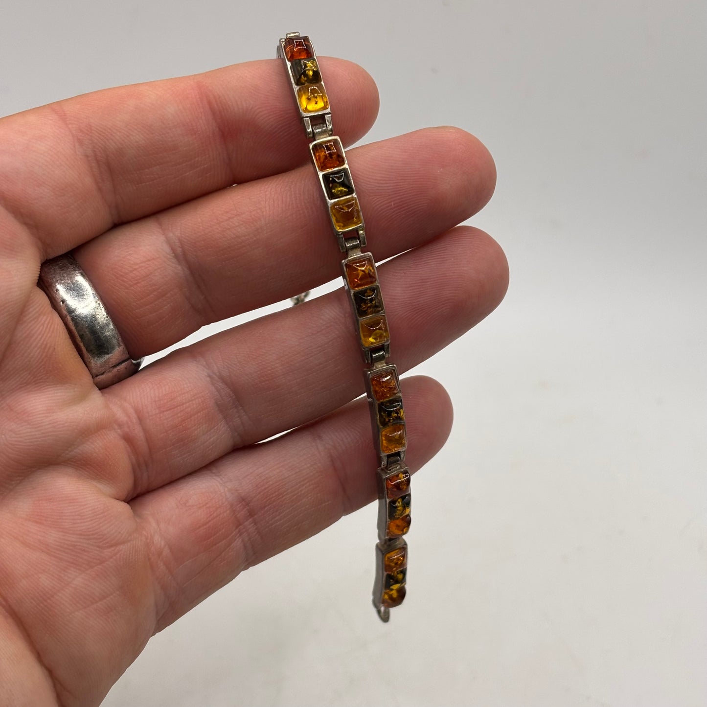 Silver 7” Mixed Amber Bracelet