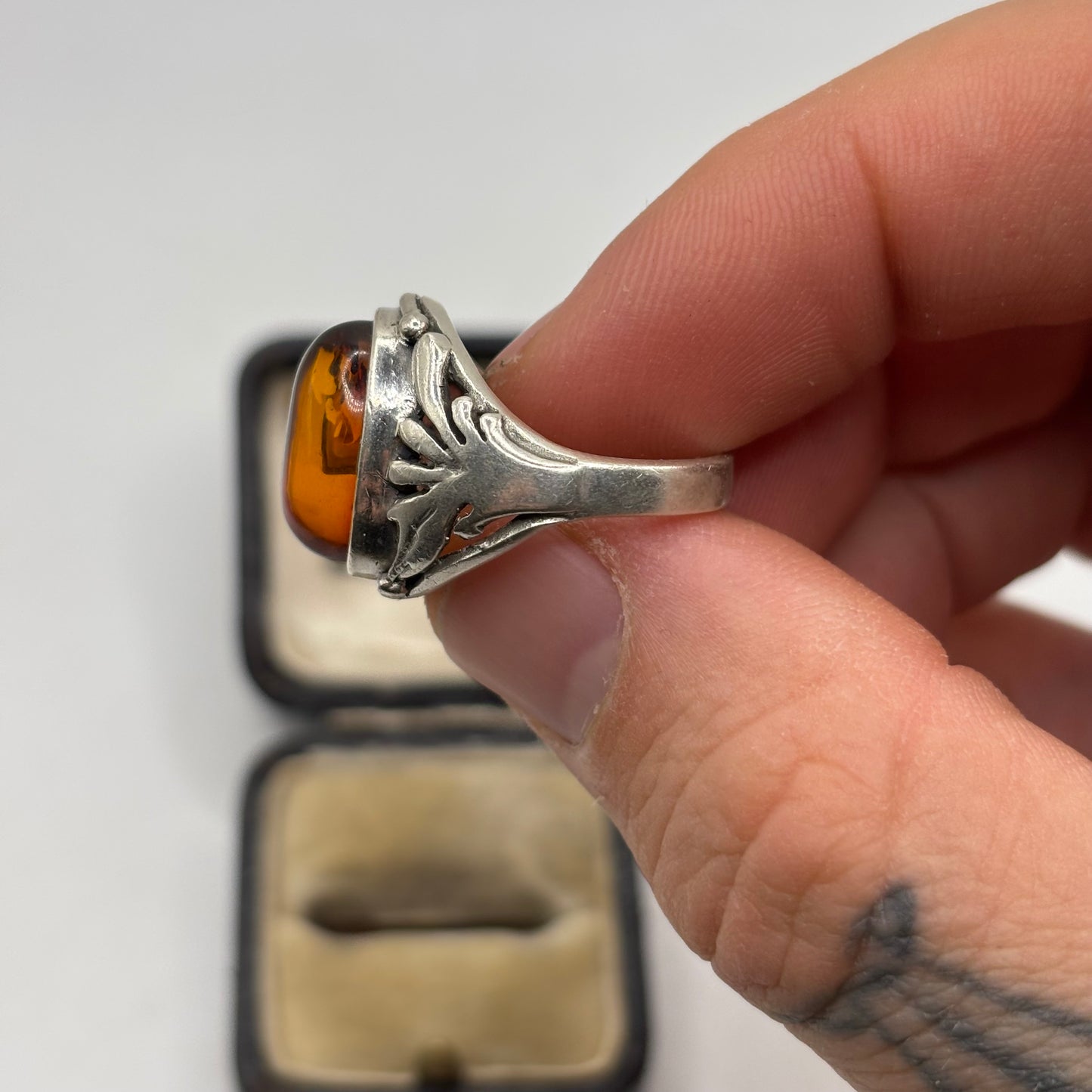 Silver Amber Signet Ring