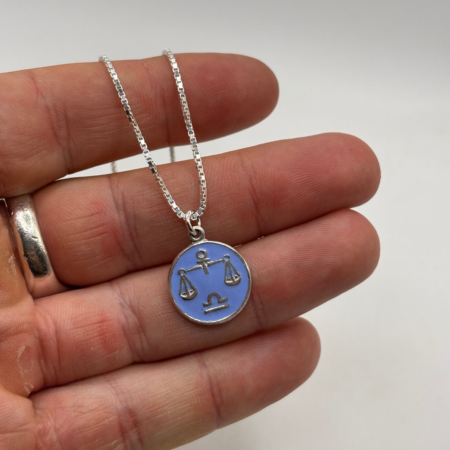 Silver 16” Vintage Libra Enamel Necklace
