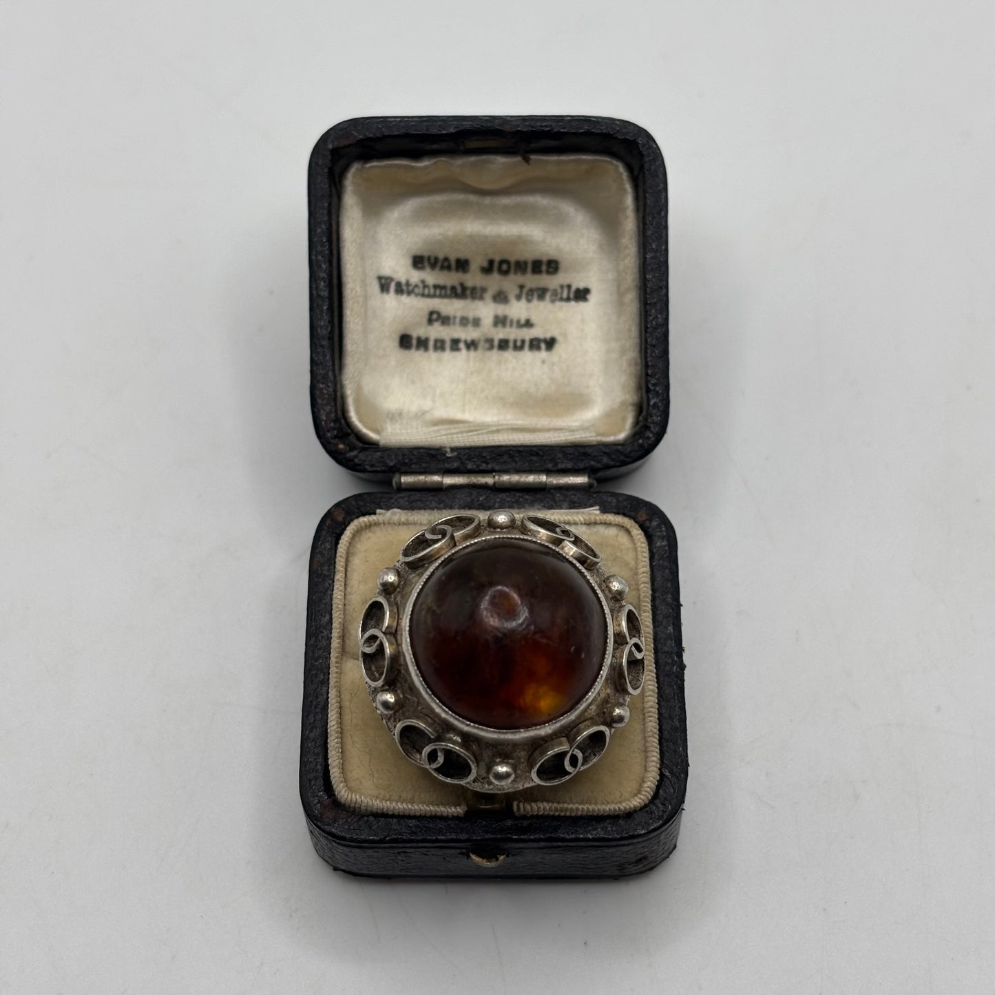 Silver Amber Abstract Ring