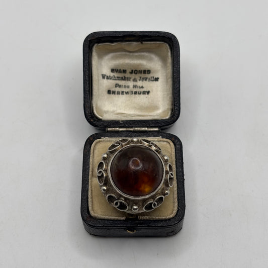 Silver Amber Abstract Ring