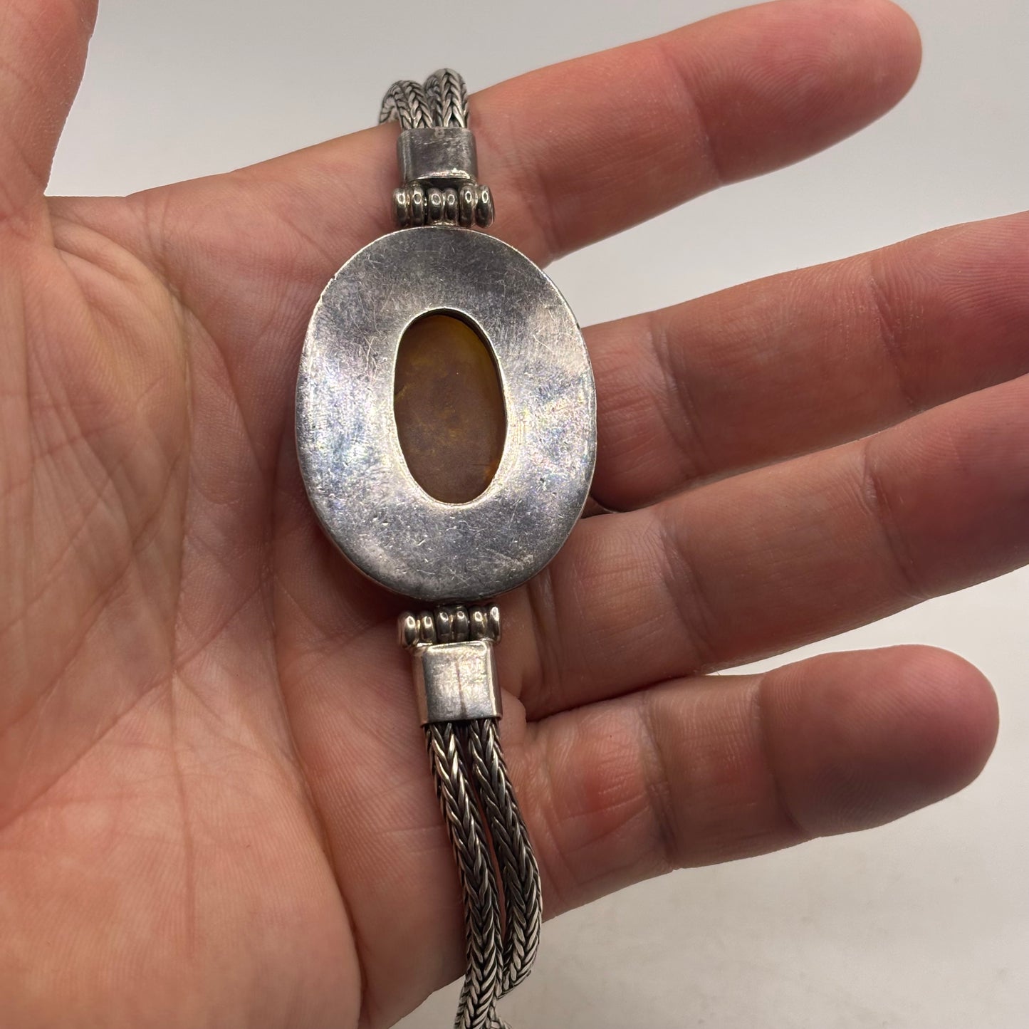 Silver 8.5” Heavy Amber Bracelet