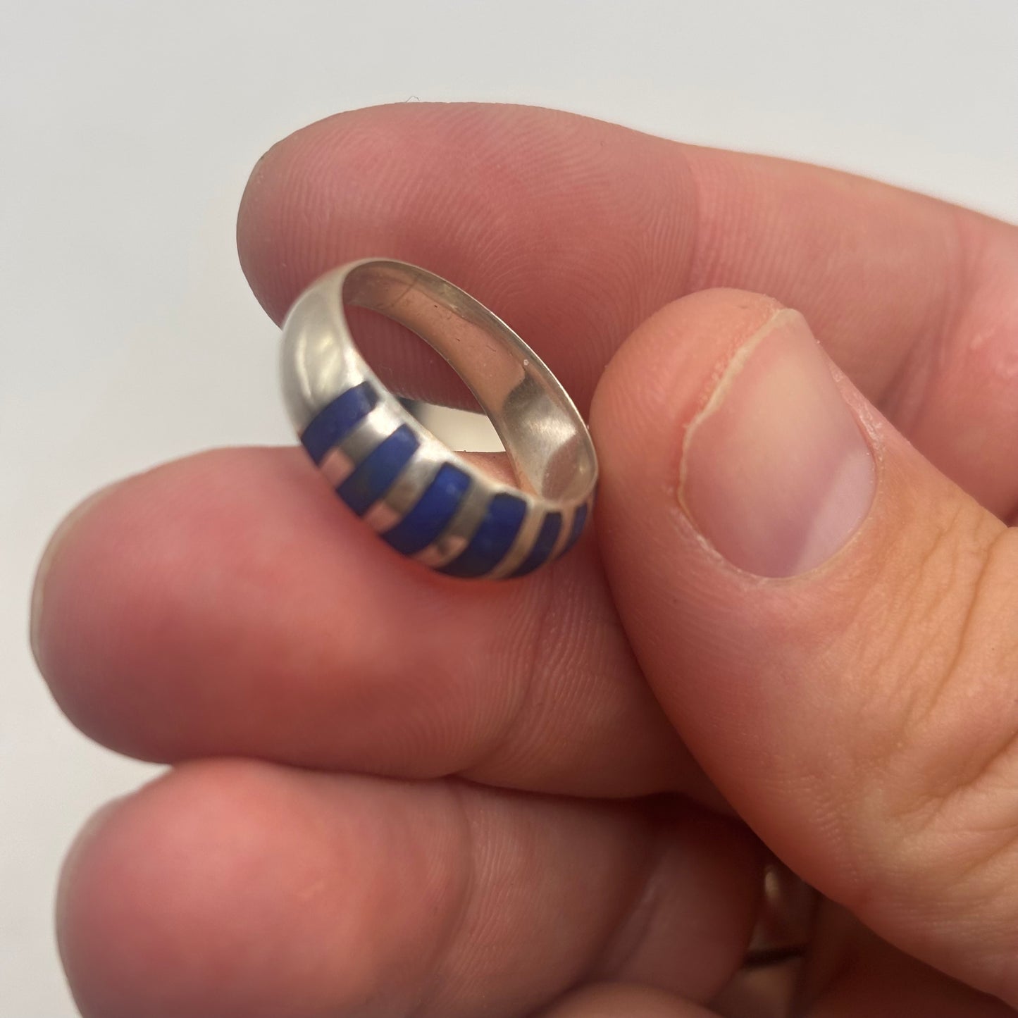 Silver Lapis Inlayed Ring (L)