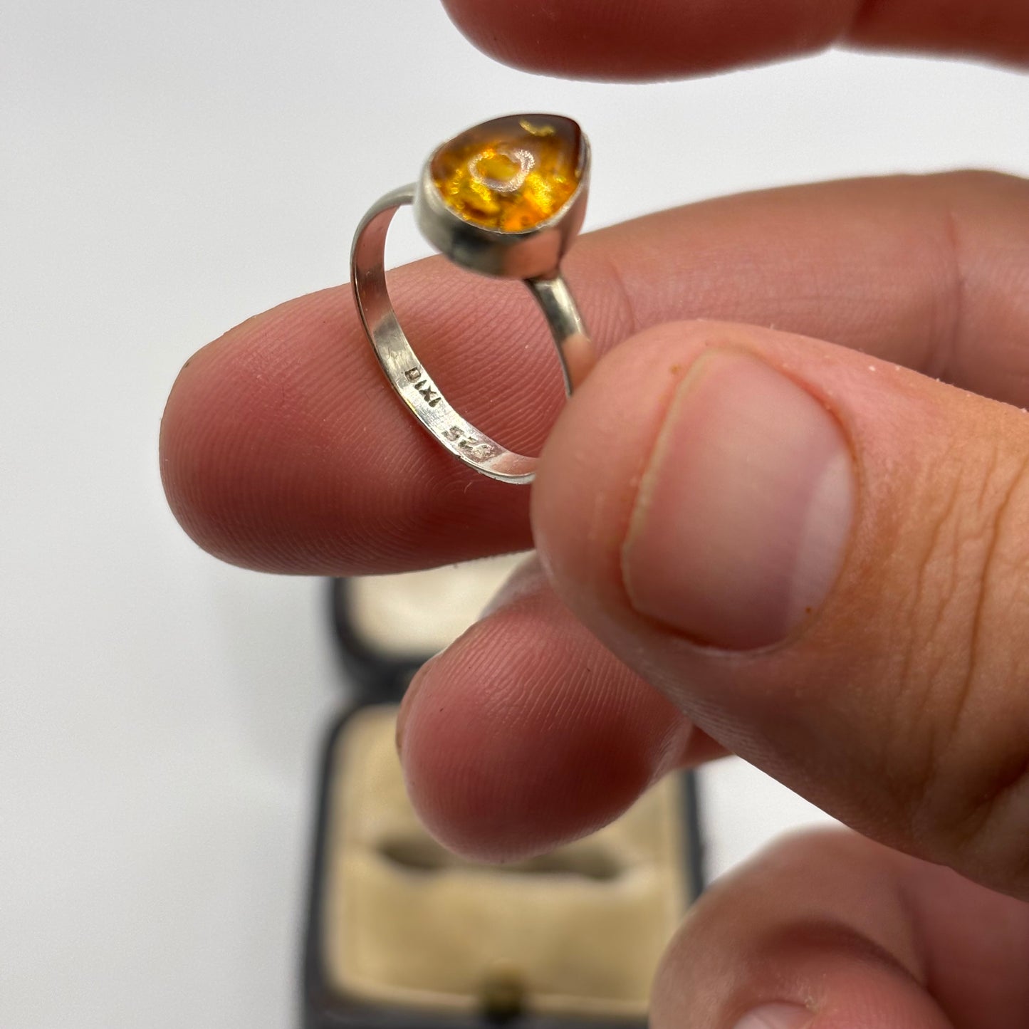Silver Amber Ring (J 1/2)