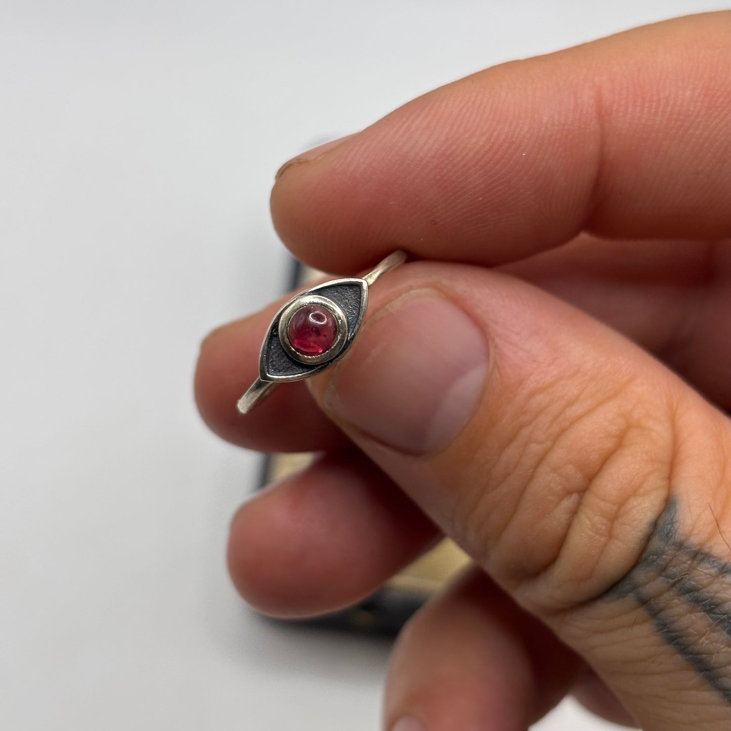Silver Garnet Eye Ring