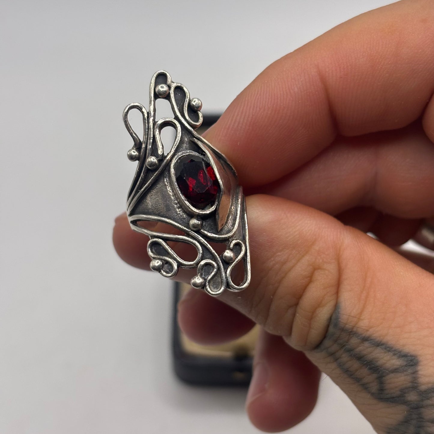 Silver Garnet Abstract Ring