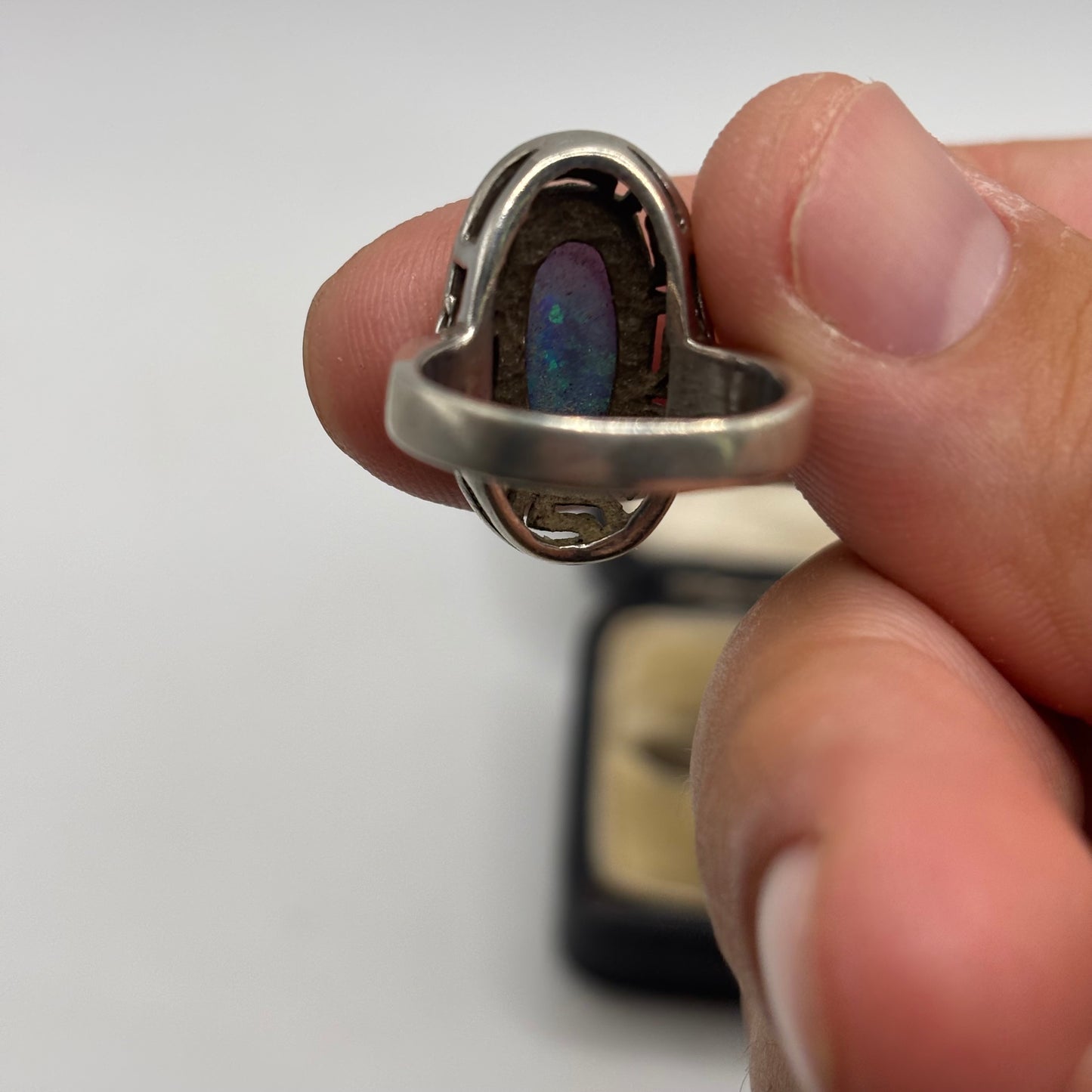 Silver Opal Greek Ring (L)
