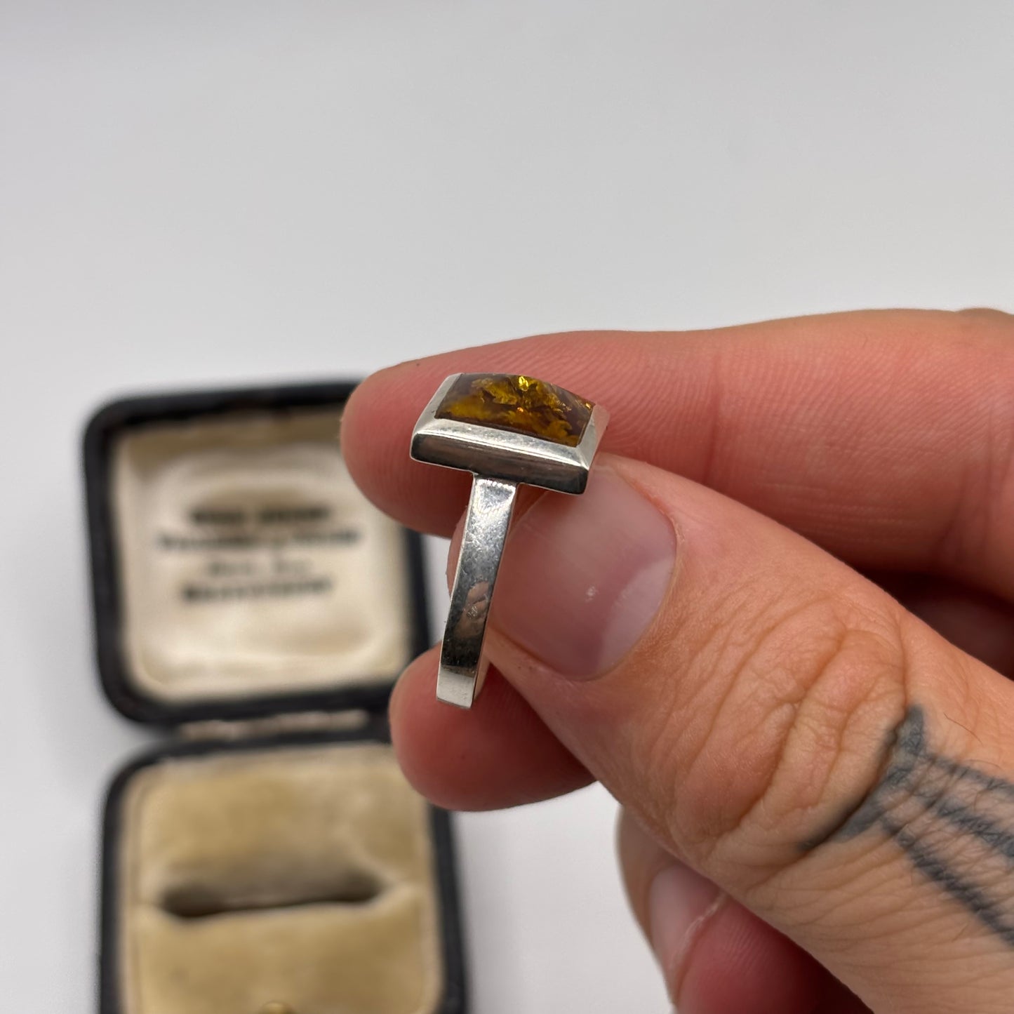 Silver Amber Ring