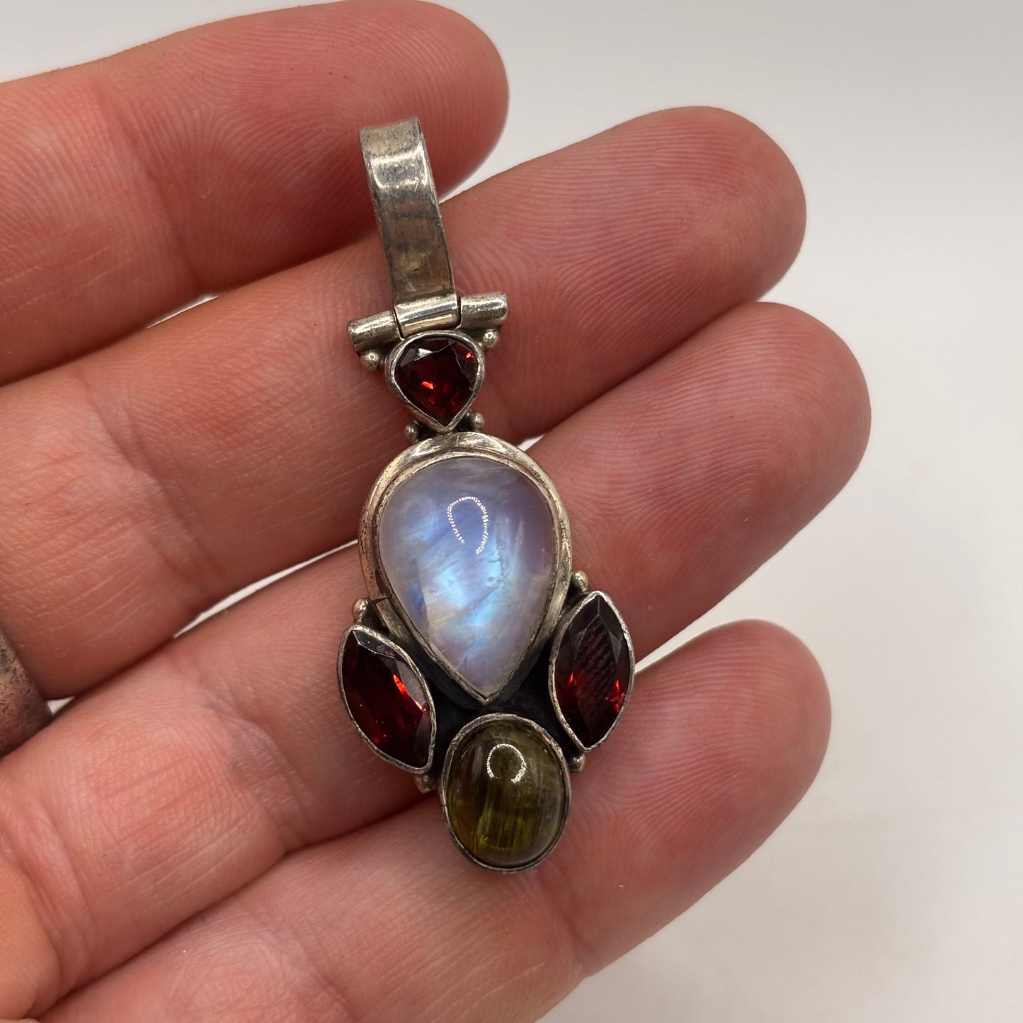 Silver Moonstone & Garnet Pendant