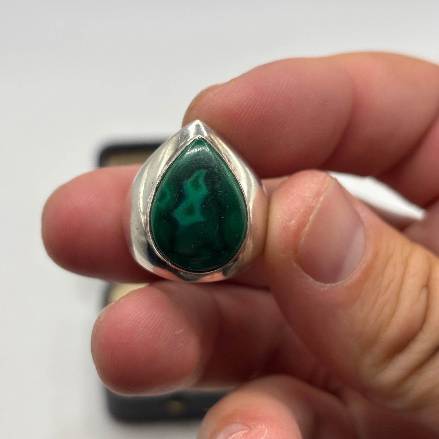 Silver Heavy Malachite Ring (M)