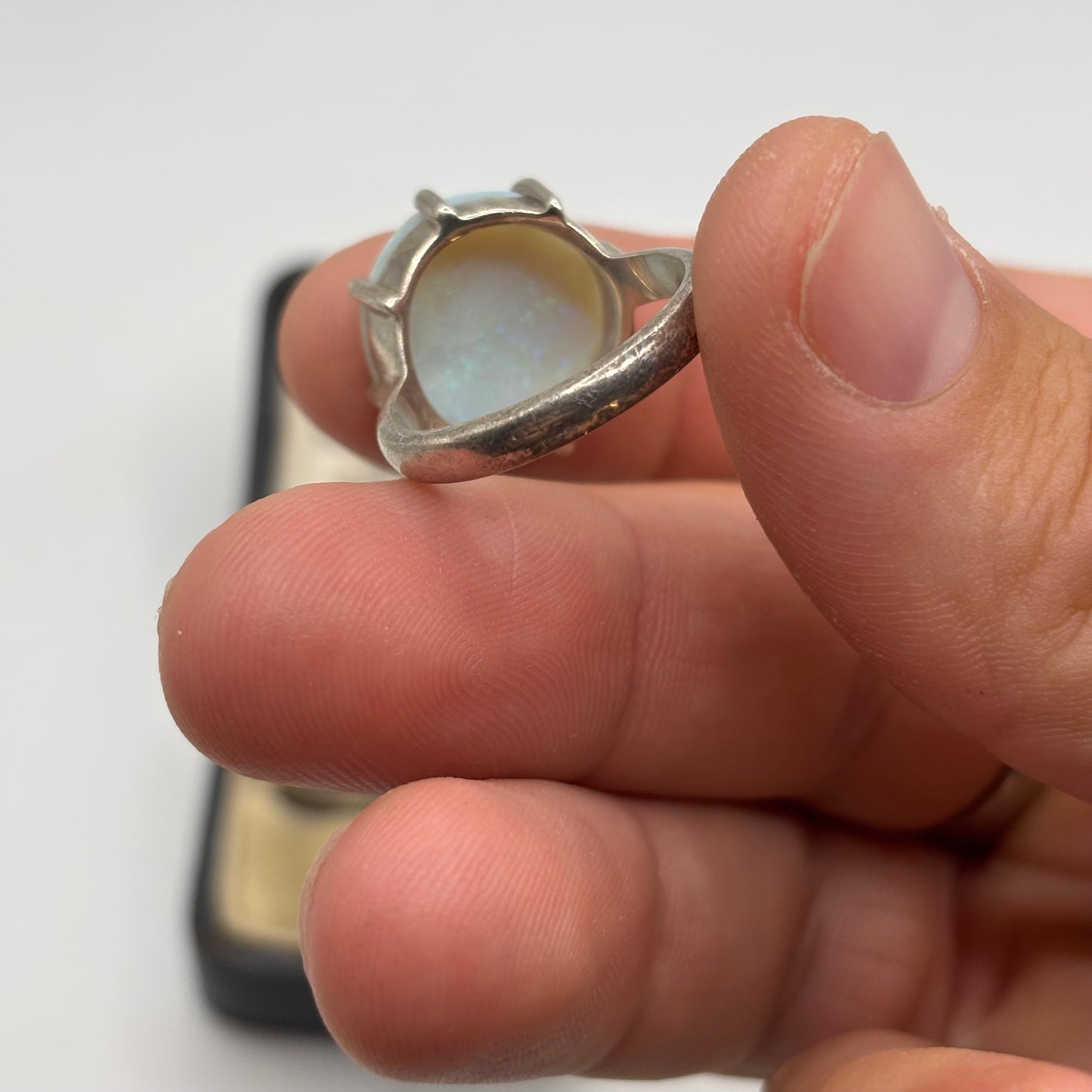 Silver Large Opal Ring (Q)