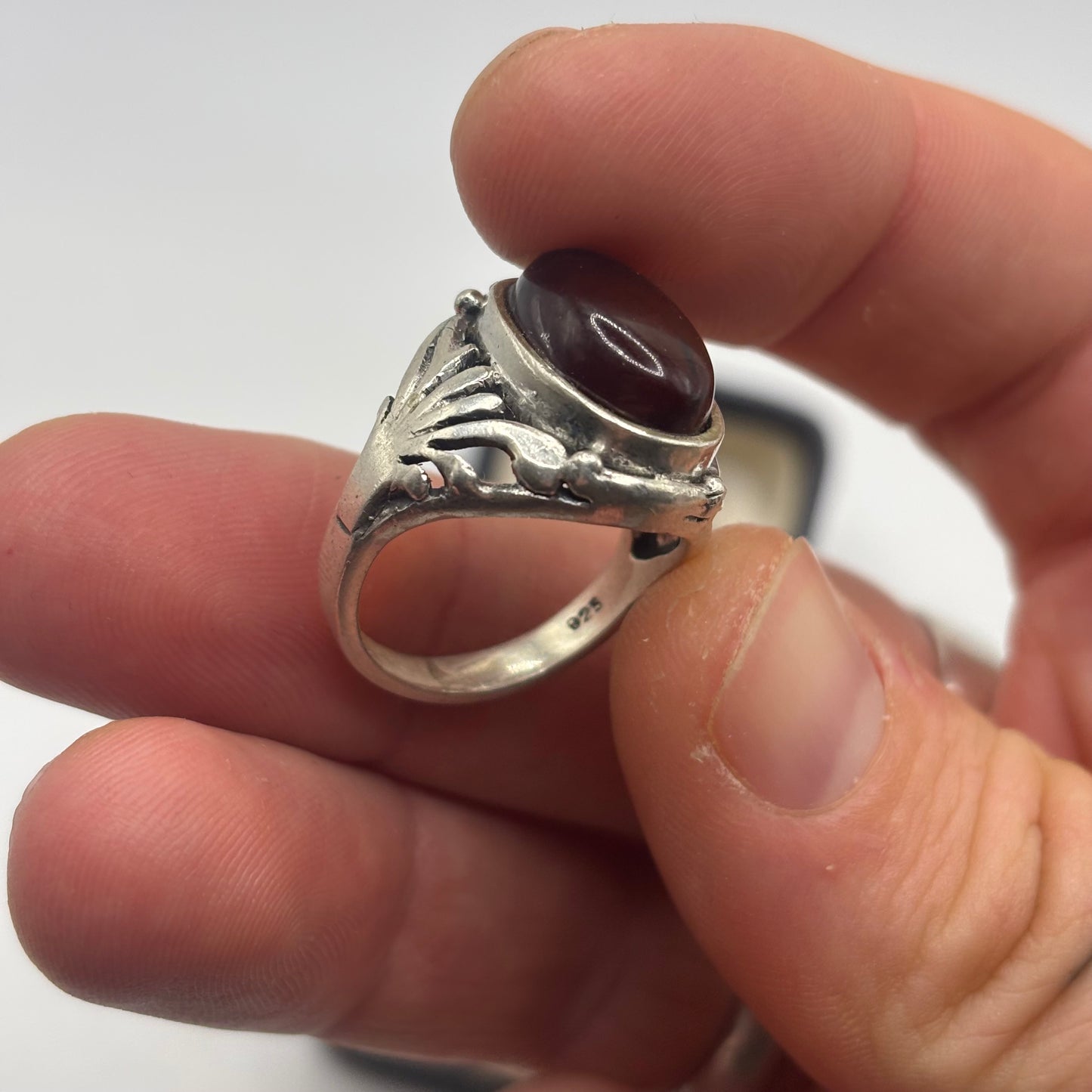 Silver Amber Signet Ring