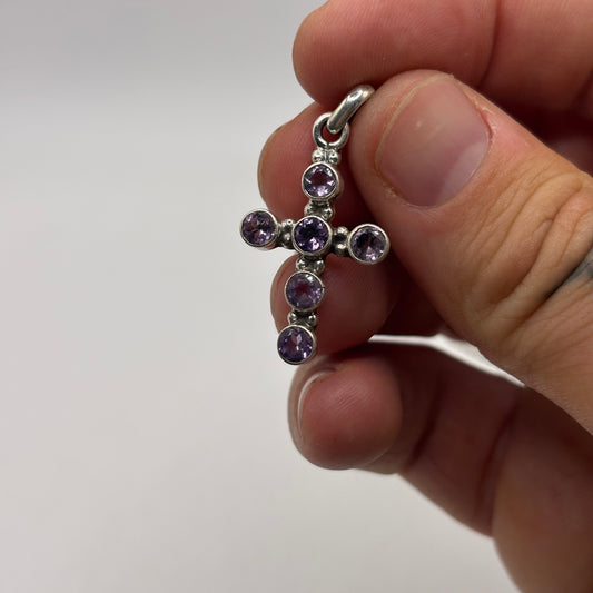 Silver Amethyst Cross Pendant
