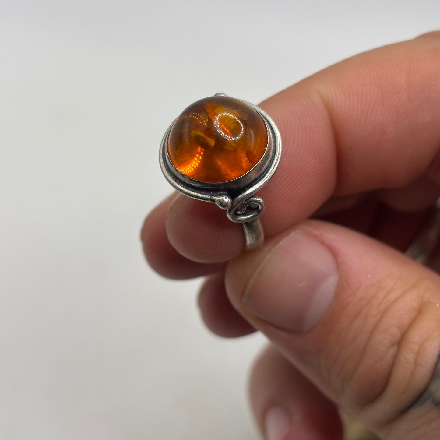 Silver Amber Ring (L)